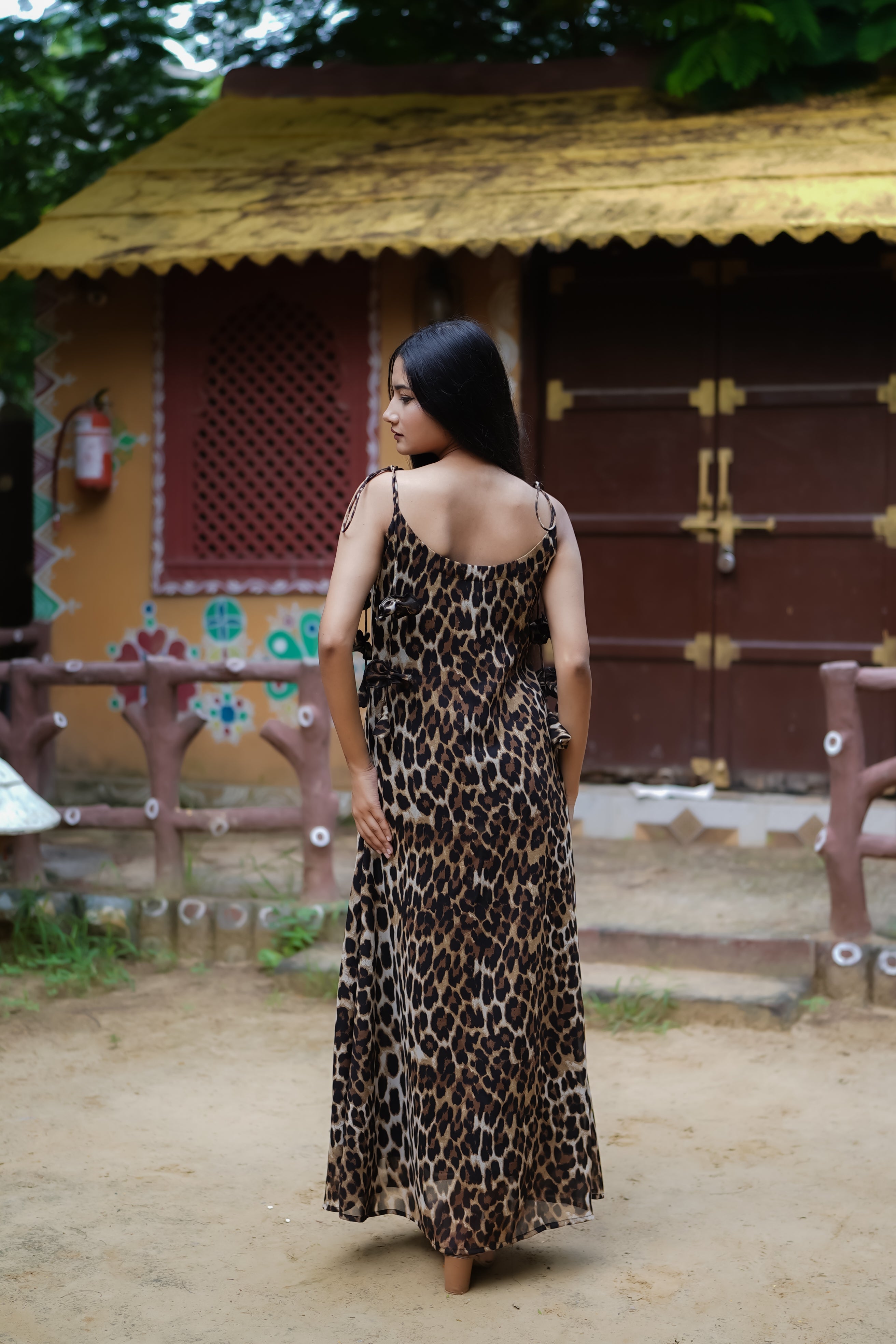 Animal print slit sheath midi dress