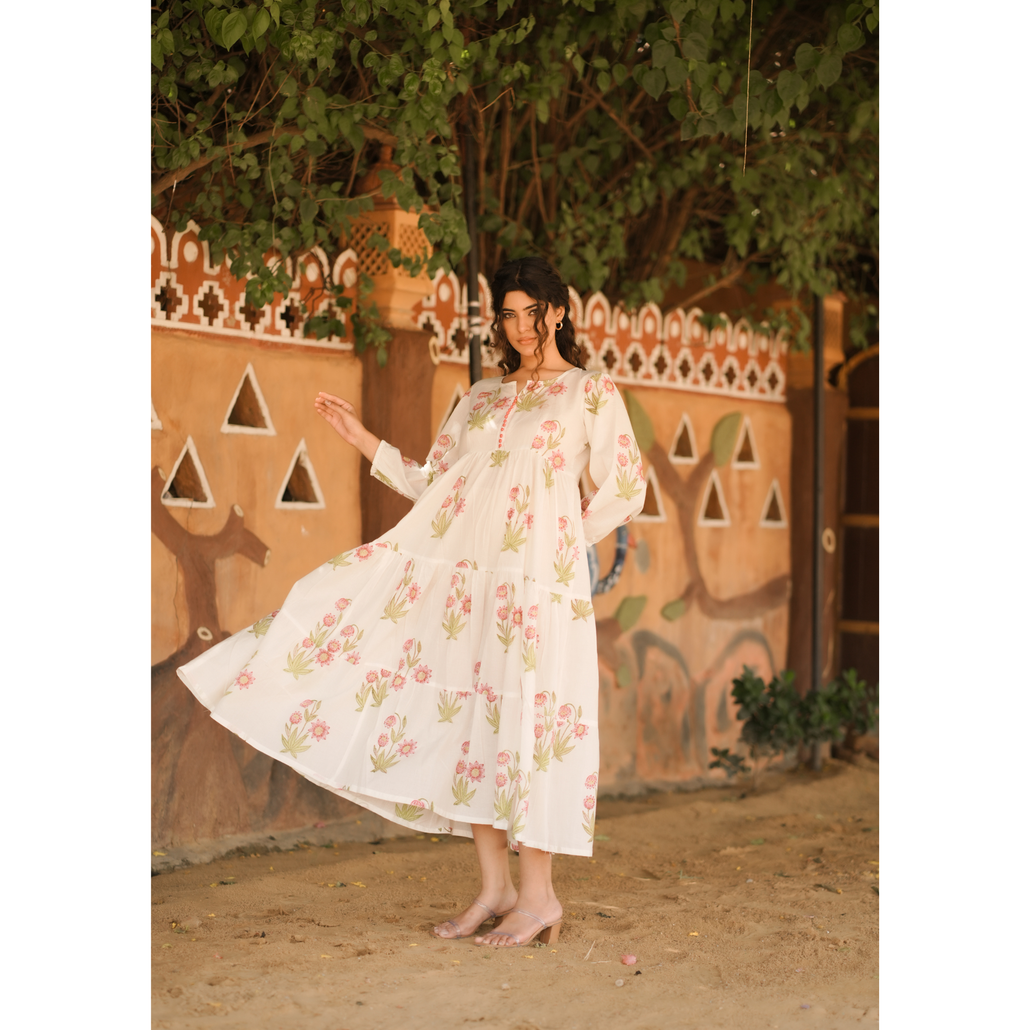 Pink floral maxi dress