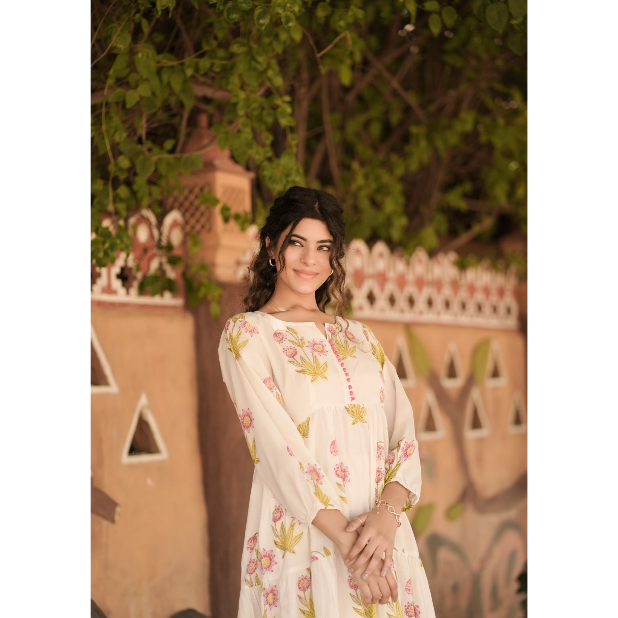 Pink floral maxi dress