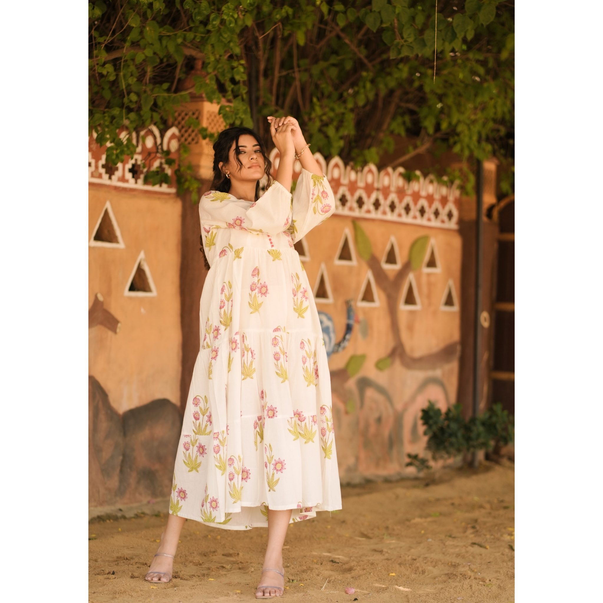 Pink floral maxi dress